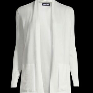 Lands’ End White Long Open cardigan pockets large